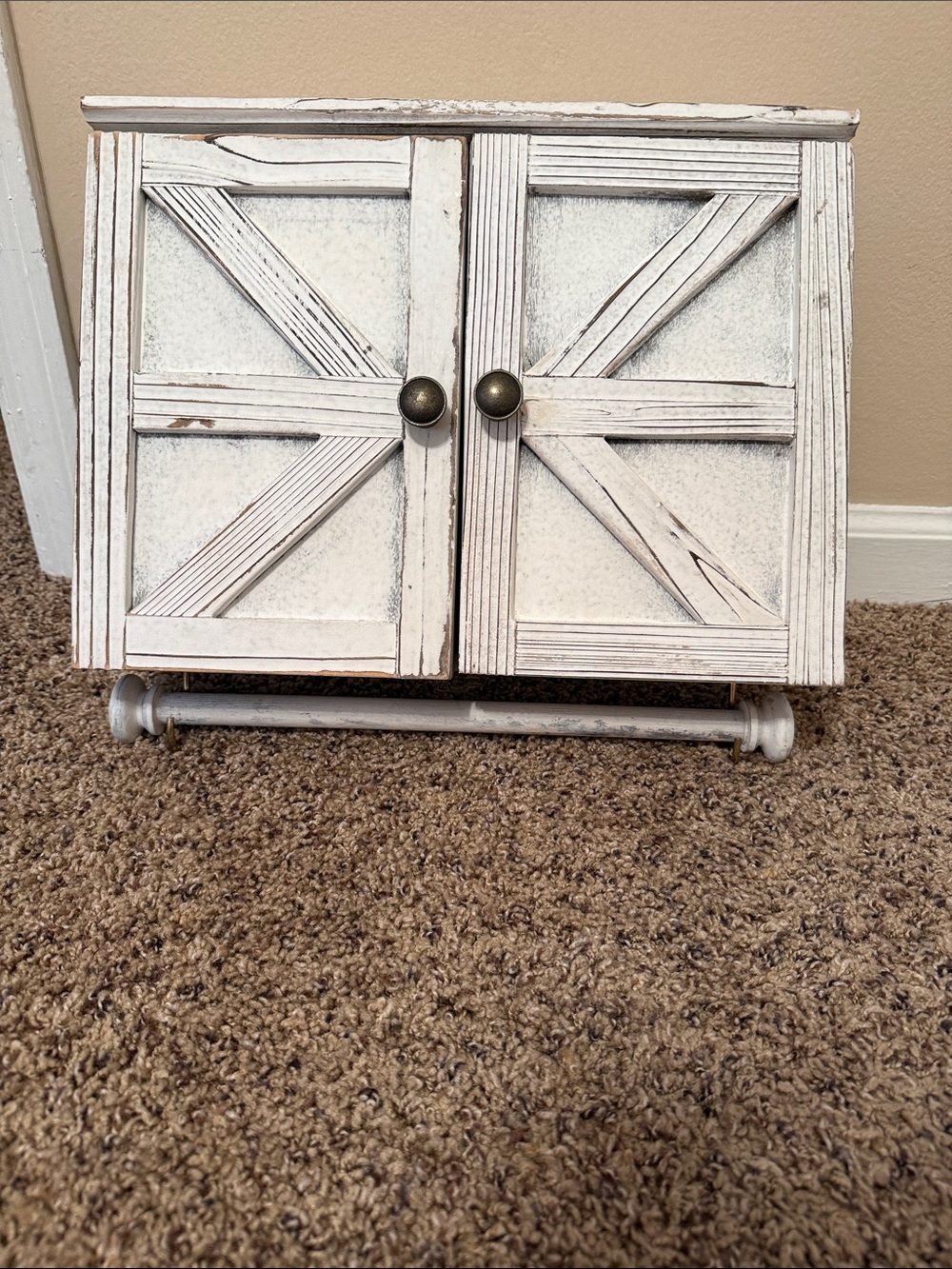 Distressed White Farmhouse Wall Jewlery Box with Double Doors